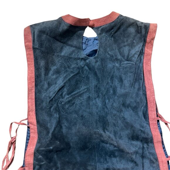 Vtg Shayne Blue Grey Red Suede Smock Hippie Boho Tie Sides Sz 7/8 - Picture 7 of 12